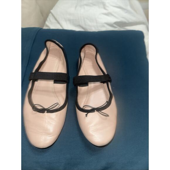 TORY BURCH Mary Jane Ballet Flat Seashell Pink Black Logo Size 7 - Picture 1 of 6